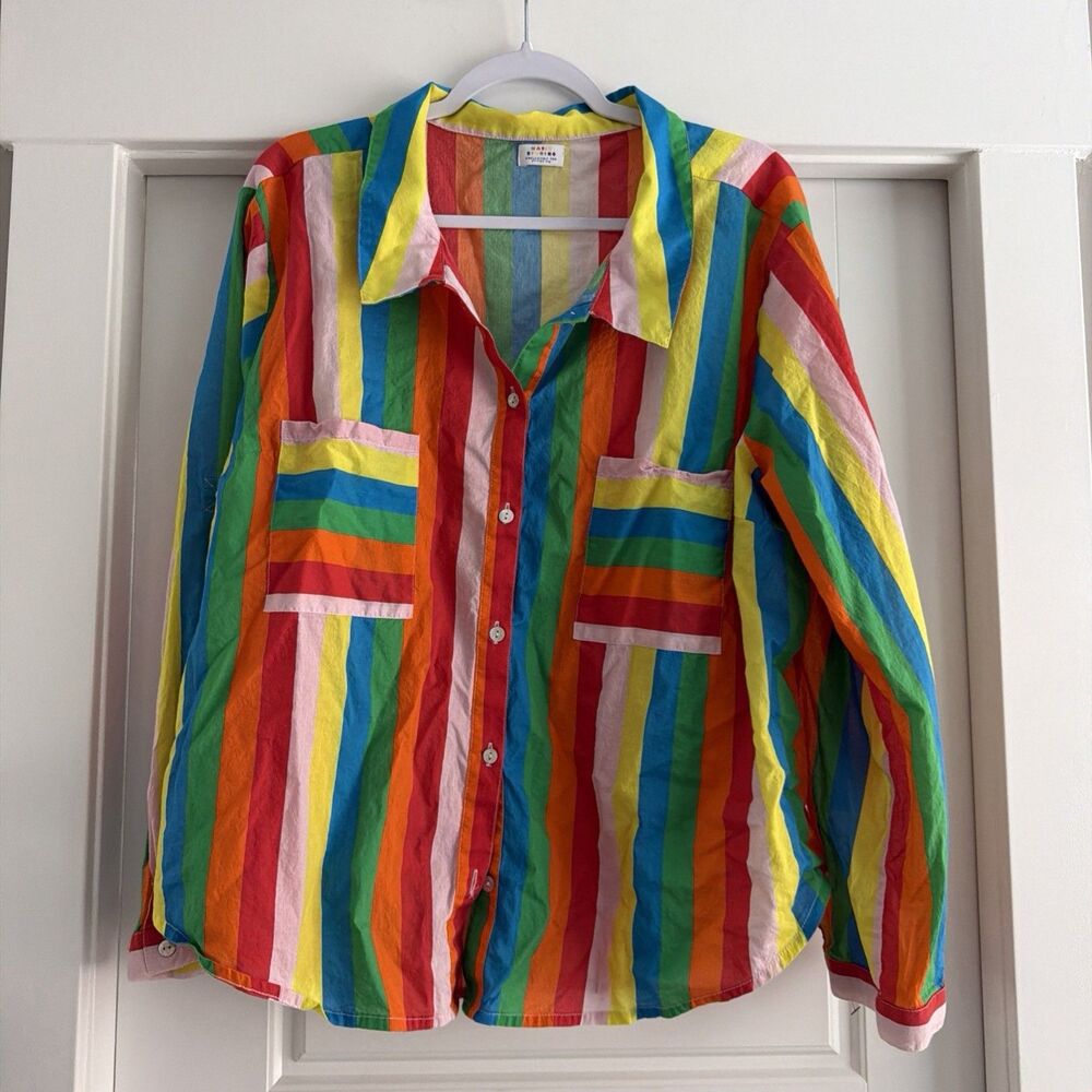 Katie Sturino For Stitch Fix Bold Striped Button Up Rainbow Blouse 2XL